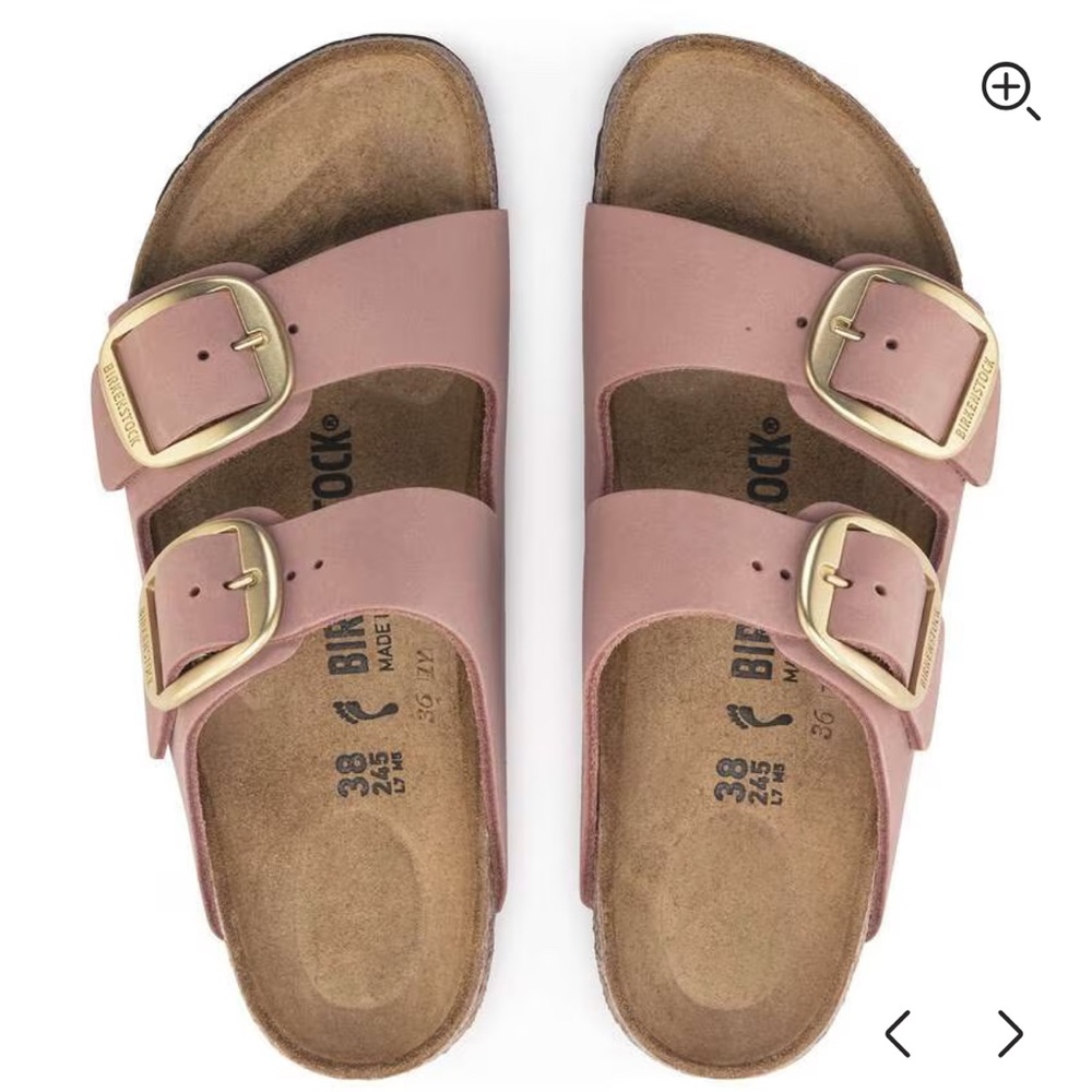 Birkenstock Arizona Big Buckle — Rose with Gold — Size 42 Narrow Fit